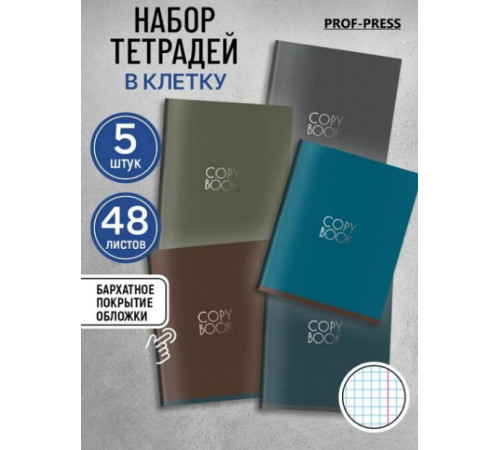 Тетрадь КЛЕТКА 48л. ОДНОТОННЫЙ ДИЗАЙН - 6 (Т48-0136) цв мел обл,5 диз в сп. софт-тач