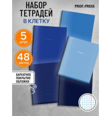 Тетрадь КЛЕТКА 48л. ОТТЕНКИ СИНЕГО - 1 (Т48-0131) цв мел обл,5 диз в сп. софт-тач
