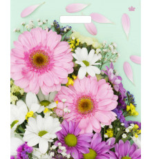 Пакет с вырубной ручкой 38*45 =60 Нежные герберы ВД Глянец  прор (50/500) №16