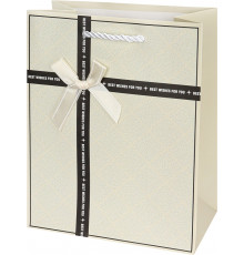 Dream cards Пакет подарочный с мат. лам. и бантом  18*23*10 см (М), Пожелания, белый ППК-2202