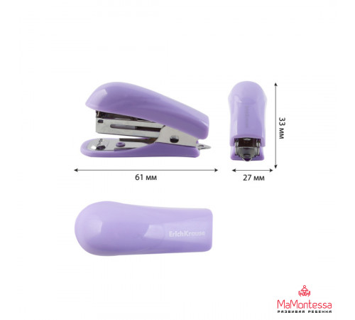 Мини-степлер №10 ErichKrause Compact Pastel до 15 листов, ассорти 61734