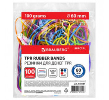 Резинки банковские TPR универс., диаметр 60 мм, 100 г, ЯРКИЕ ЦВЕТА, BRAUBERG SPECIAL, 440191