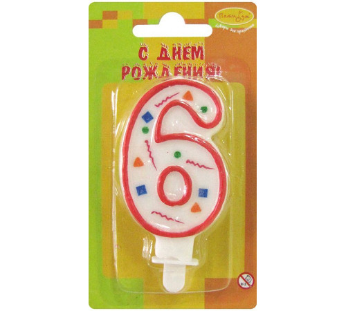 П.Свеча Цифра 6 Конфети (красная)