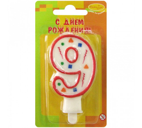 П.Свеча Цифра 9 Конфети (красная)