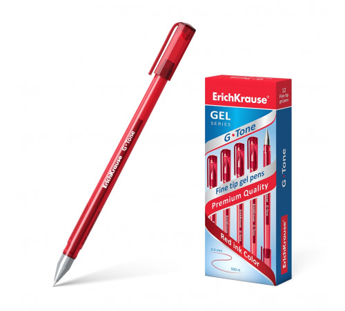 Ручка гелевая ErichKrause® G-Tone, цвет чернил красный (в коробке по 12 шт.)