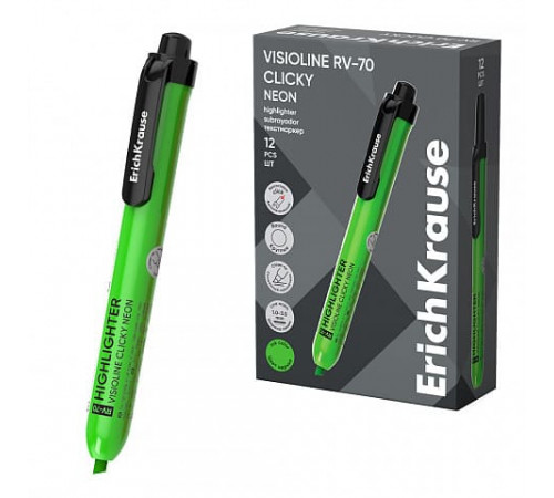 Текстмаркер автоматический ErichKrause Visioline RV-70 Clicky Neon, цвет чернил зеленый 65579