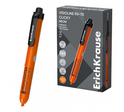 Текстмаркер автоматический ErichKrause Visioline RV-70 Clicky Neon, цвет чернил оранжевый 65581