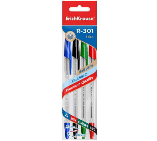 ЕК.Набор шариковых ручек.R-301 Classic Stick 1,0 зел,син,красн,черн 44593