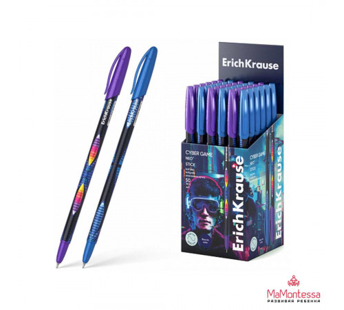 Ручка шариковая ErichKrause Neo® Stick Cyber Game 0.7, Super Glide Technology, цвет чернил синий (в коробке по 50 шт.)