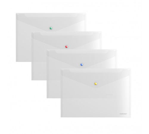 Папка-конверт на кнопке пластиковая ErichKrause Glossy Clear с цветной кнопкой, A4, прозрачный  50205