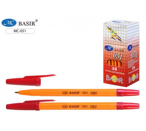 Шариковая ручка: жёлтый корпус, с красным колпачко 051/крас./