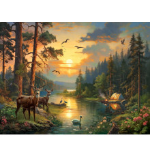 Холст с красками 40х60 см по номерам (в коробке) (30 цв.) Закат над лесной рекой  (арт. Х-7914)