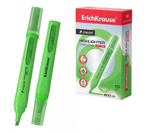 Текстмаркер с жидкими чернилами ErichKrause Visioline V-14  Liquid Neon, цвет чернил зеленый (в коробке по 10 шт.)