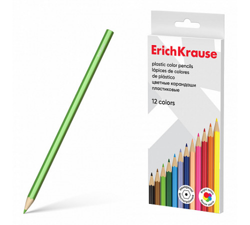 Цветные карандаши пластиковые ErichKrause шестигранные 12 цветов (в коробке с европодвесом 12 шт)53361