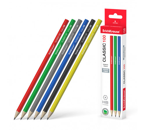 Чернографитный карандаш пластиковый ErichKrause Classic, шестигранный, HB (в коробке по 12 шт.) 55266