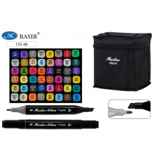 Набор скетчмаркеров: двусторонние, 1,0-7,0 mm; чёрный квадратной формы корпус; на спиртовой основе; тканевая чёрная сумка на молнии, 48 цветов.155-48