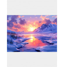 Пр.п.Холст с красками 22х30 см по номерам в коробке (16цв.) Зимний закат на реке (арт. ХК-0511)