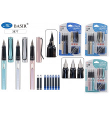 Перьевая ручка: в наборе 3 ручки +8 капсул с чернилами, цвет.пласт.корпус, стальное перо, 3877