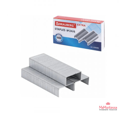 Скобы BRAUBERG № 26/6 (для степлеров 24/6), 1000 штук, экономичные, до 30 листов, 225973