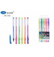 Набор гелевых ручек,прозрачный корпус,колпачок цветной,упаковка с европодвесом, 6 цветов	МС-118-6
