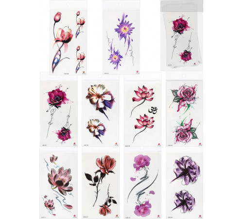 Татуировка-наклейка (11,4х21см) Цветочный микс ( Арт. ТА-1763), кратно 10, цена за единицу