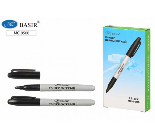 Маркер: перманентный, серый корпус, цветной колпачок с клипом, наконечник овальный 2,0mm/чёрный/ МС-9500/чёрн./