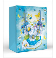 Пакет подарочный (M) ромашки в чашке 15.11.01987