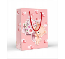 Пакет подарочный (MS)  Мишка в сердечках с букетом 15.11.02230