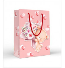 Пакет подарочный (MS)  Мишка в сердечках с букетом 15.11.02230