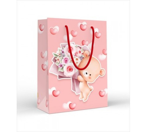 Пакет подарочный (MS)  Мишка в сердечках с букетом 15.11.02230