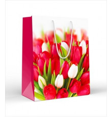 Пакет подарочный (L) Красные и белые тюльпаны 15.11.02289