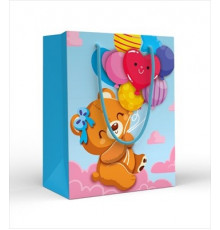 Пакет подарочный (M) Мишка с шарами на розовом облаке 15.25.02252