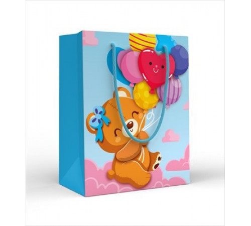 Пакет подарочный (M) Мишка с шарами на розовом облаке 15.25.02252