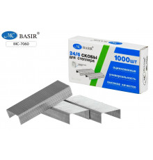 Скобы № 24, для степлера,металлические, серебристые,с заострёнными ножками МС-7060.