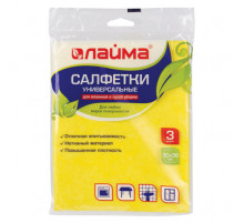 Салфетки вискозные универсальные MEGA, 30х38 см, комплект 3 шт., 90 г/м2, желтые, LAIMA