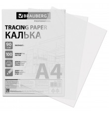 Калька А4 ВЫСОКОЙ ПРОЗРАЧНОСТИ, ПЛОТНАЯ, для печати и творчества, 90 г/м2, 100 листов, BRAUBERG, 116643
