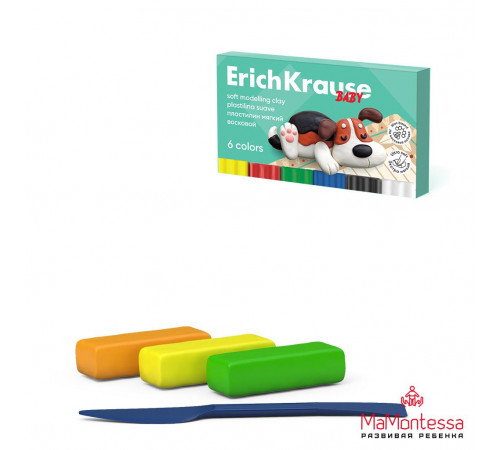 Пластилин мягкий восковой ErichKrause Baby 6 цветов со стеком,78г(в коробке 6 шт)61326