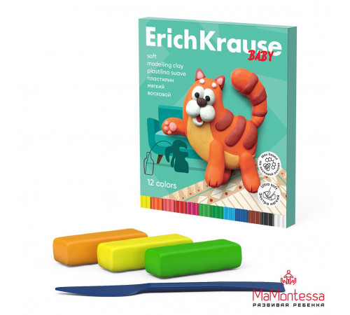 Пластилин мягкий восковой ErichKrause Baby 12 цветов со стеком,156г(в коробке 12 шт)61328