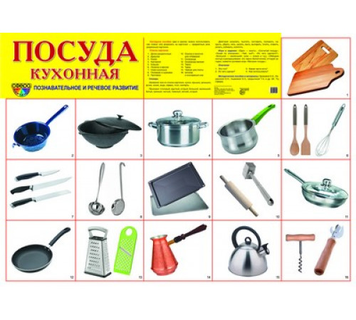 Демонстрационный плакат СУПЕР А2 Посуда кухонная Демонстрационный плакат СУПЕР А2 Посуда кухонная
