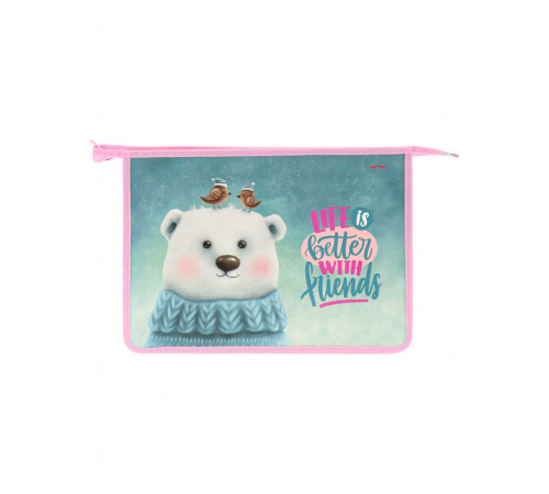 Папка для тетрадей на молнии А4 ТЁПЛАЯ ДРУЖБА (ПТ-9552) картон + пластик ПТ-9552