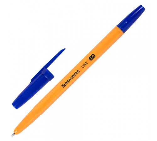 Ручка шариковая BRAUBERG ORANGE Line, СИНЯЯ, корпус оранжевый, узел 1мм, линия письма 0,5мм, 143331