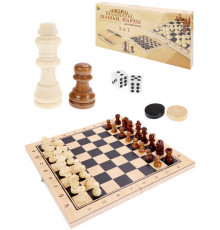 Пр.п.Игра 3 в 1 дерево(шахматы, шашки, нарды) (24х14.5х3 см) фигуры-дерево в коробке (Арт.ИН-9466)