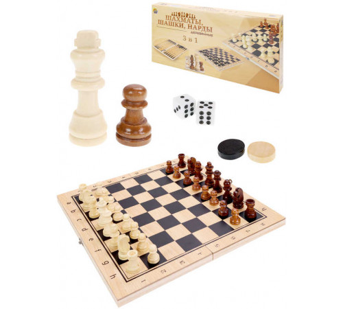 Пр.п.Игра 3 в 1 дерево(шахматы, шашки, нарды) (24х14.5х3 см) фигуры-дерево в коробке (Арт.ИН-9466)