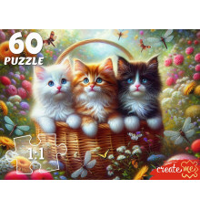 ПАЗЛЫ 60 элементов. ТРИ КОТЕНКА В КОРЗИНЕ (арт.Х60-4531)