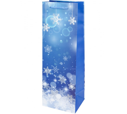 Пакет подарочный с мат.лам.  12х36х8,5 см (Bottle) Снежинки, 157г  (собст.разр.) ППК-2267
