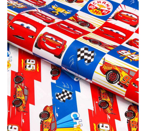 Бумага упаковочная глянцевая двусторонняя, Тачки, 60х90 см