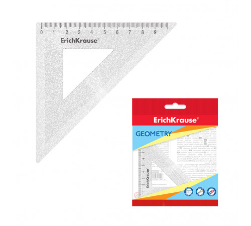 Угольник пластиковый ErichKrause® Glitter, 9см/45°, прозрачный, во флоупаке