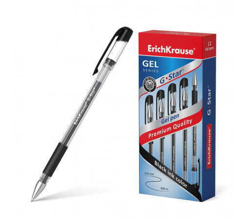 Ручка гелевая ErichKrause G-Star® Stick&Grip Classic 0.5, цвет чернил черный (в коробке по 12 шт.)54538