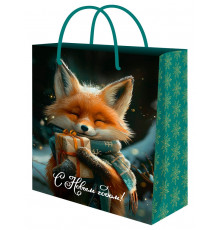 Dream cards Пакет подарочный с мат.лам. 26,4х32,7х13,6 см (L) Лиса и подарок, 190г  ППК-2342