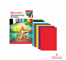 Картон цветной А4 немел (матовый), 8 л 8 цв, в папке, 200х290 мм, 